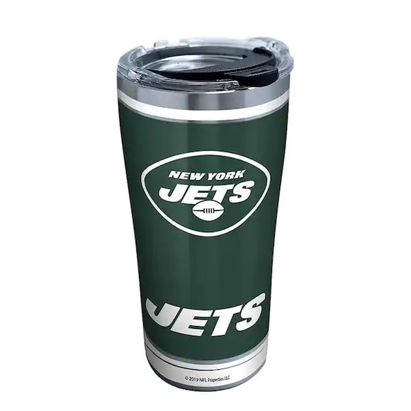 NFL New York Jets- Touchdown Stainless Steel Insulated Tumbler with Clear and Black Hammer Lid, 20 oz