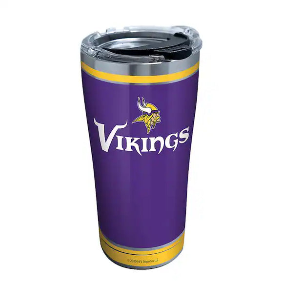 NFL Minnesota Vikings- Touchdown Stainless Steel Insulated Tumbler with Clear and Black Hammer Lid, 20 oz