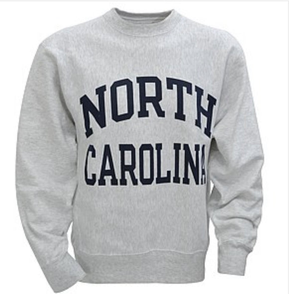 University of North Carolina Tarheels Grey Reverse Weave Crewneck Sweatshirt