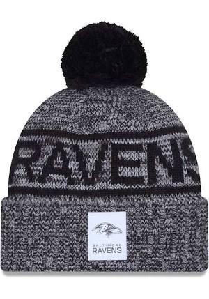 Men's Baltimore Ravens New Era Purple 2025 Sideline Cold Weather Cuffed Knit Hat with Pom