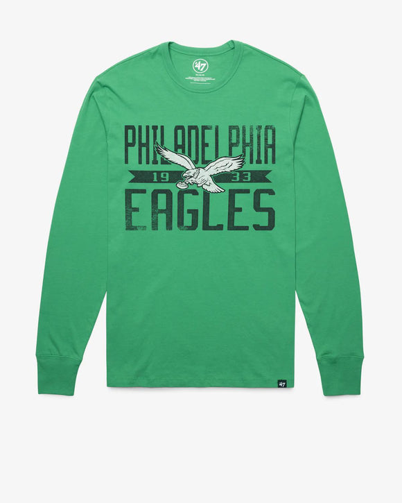 PHILADELPHIA EAGLES HISTORIC ORCHARD GREEN WIDE OUT FRANKLIN LONG SLEEVE TEE