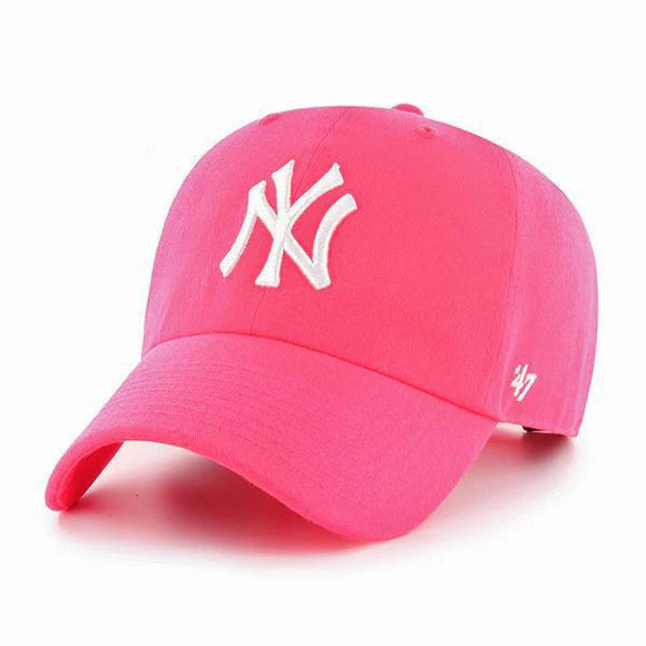 '47 Brand New York Yankees Clean Up Hat Neon Pink White Logo