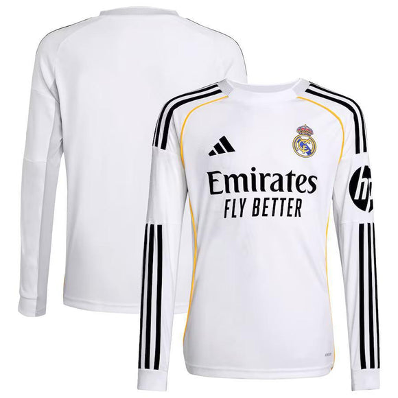 Real Madrid adidas Youth 2025/26 Home Replica Long Sleeve Jersey - White