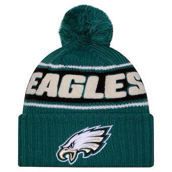 Men's Philadelphia Eagles New Era Midnight Green 2024 Sideline Cuffed Knit Hat with Pom