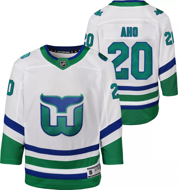 NHL Youth Carolina Hurricanes Sebastian Aho #20 White Hartford Whalers Premier Jersey