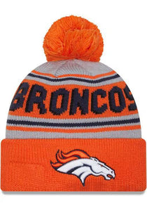 NEW ERA DENVER BRONCOS GREY EVERGREEN WORDMARK POM MENS KNIT HAT