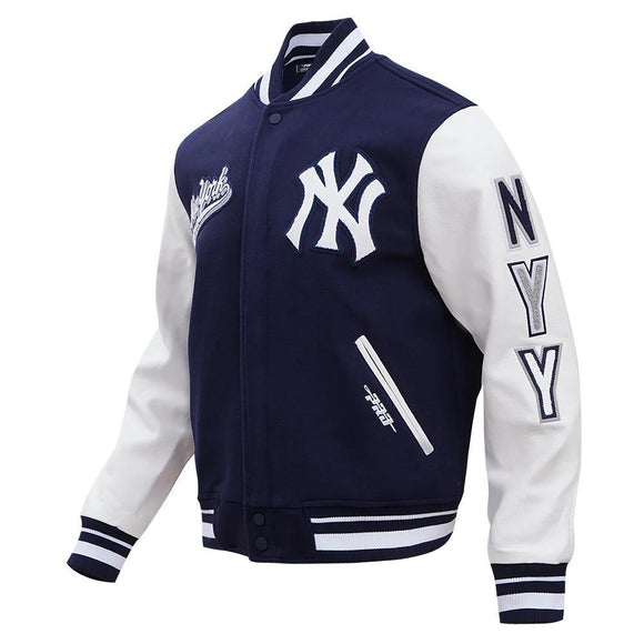 Men's New York Yankees Pro Standard Navy Script Tail Full-Zip Varsity Jacket