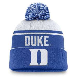 Duke Blue Devils Nike Primetime Peak Cuffed Knit Hat with Pom - White/Royal