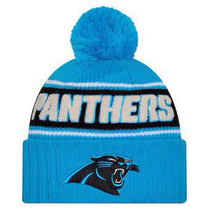 Men's Carolina Panthers New Era Blue 2024 Sideline Cuffed Knit Hat with Pom