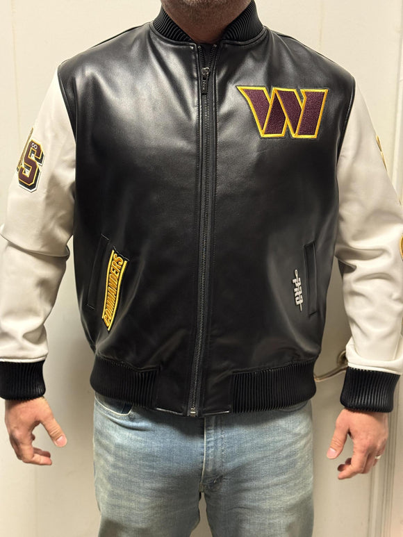 Washington Commanders Leather Sleeve Varsity Jacket