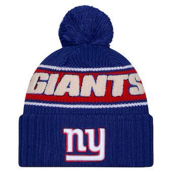 Men's New York Giants New Era Royal 2024 Sideline Cuffed Knit Hat with Pom