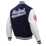 Men's New York Yankees Pro Standard Navy Script Tail Full-Zip Varsity Jacket