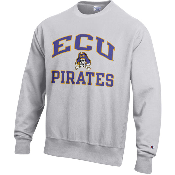 Champion East Carolina Pirates Arch Reverse Weave Crew-Silver Grey