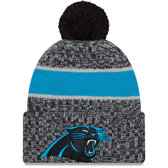 Men's New Era Black Carolina Panthers 2023 Sideline Cuffed Knit Hat With Pom