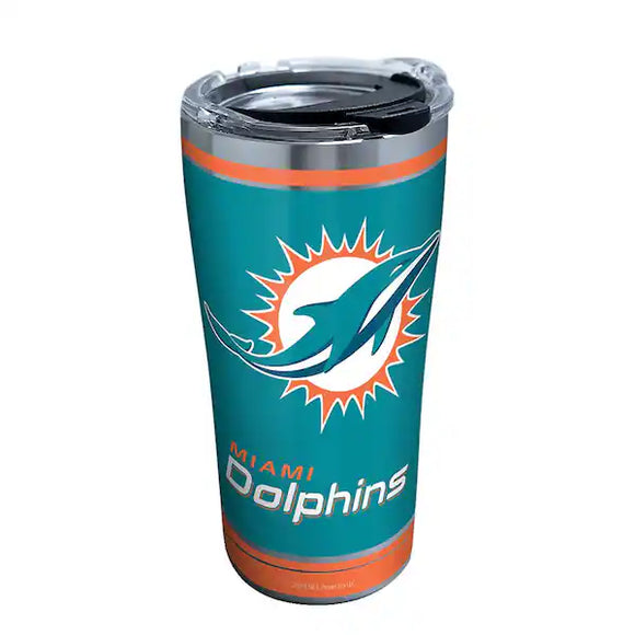 NFL Miami Dolphins- Touchdown Stainless Steel Insulated Tumbler with Clear and Black Hammer Lid, 20 oz